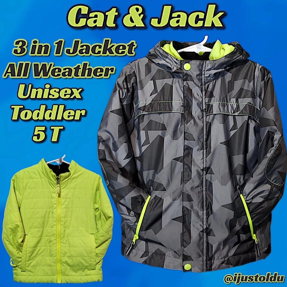 Cat & Jack 3 in 1 All Weather Jacket | Toddler Unisex 5T | Chartreuse/Black/Gray